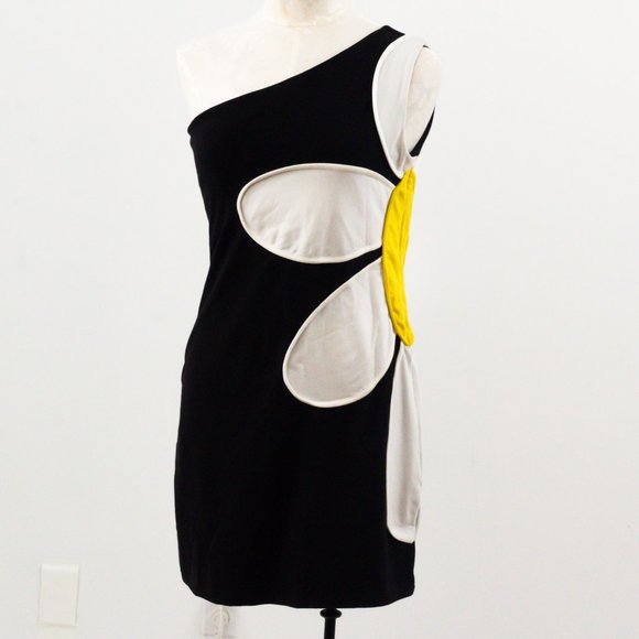 Vintage 90s L Thick One Shoulder Daisy Dress Black - Picture 10 of 10